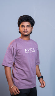 Oversized Round Neck EYES T-Shirt for Men | Trendy Streetwear Style - Violet